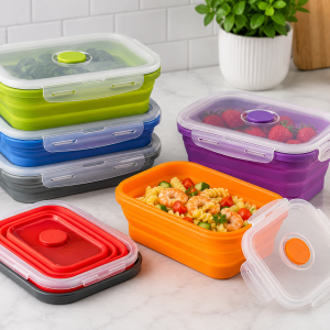 collapsible silicone food storage containers, reusable meal prep and food storage set