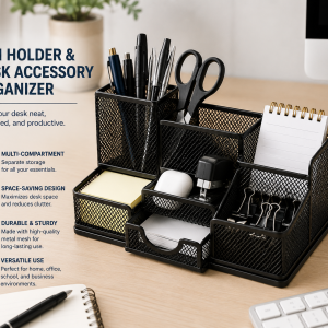 pen holder and desk accessory organizer for office and home workspaces