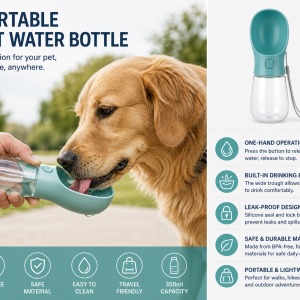 portable pet water bottle with built in drinking bowl for travel and outdoor activities