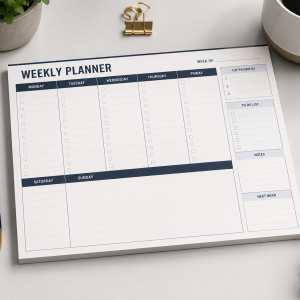 weekly desk planner pad for schedule, task and appointment organization